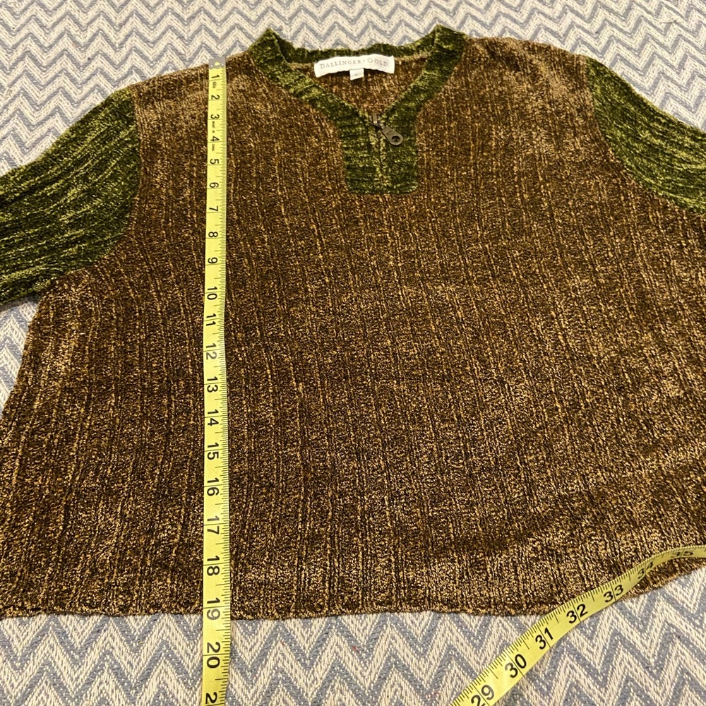 Ballinger • Gold Chenille Ribbed Henley Sweater – Green & Brown – Size L - Picture 7 of 8